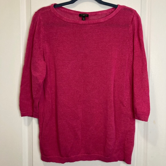 Talbots Sweaters - Talbots Linen Sweater Pullover Knit 3/4 Sleeve Hot Pink Classic CHIC 1X